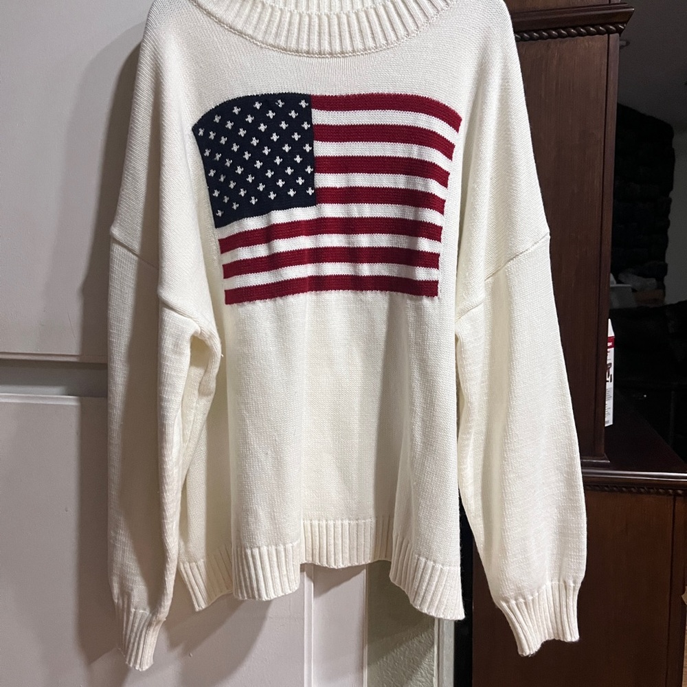 Women's Cream Sweater with American Flag Design